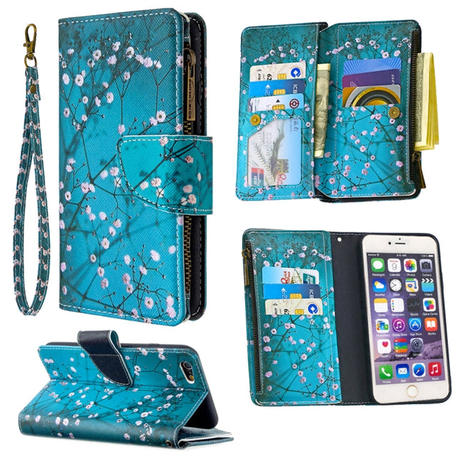 For iPhone 6s Plus & 6 Plus Colored Drawing Pattern Zipper Horizontal Flip Leather Case with Holder & Card Slots & Wallet(Plum Blossom)-garmade.com