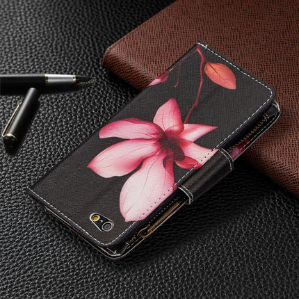 For iPhone 6s Plus & 6 Plus Colored Drawing Pattern Zipper Horizontal Flip Leather Case with Holder & Card Slots & Wallet(Lotus)-garmade.com