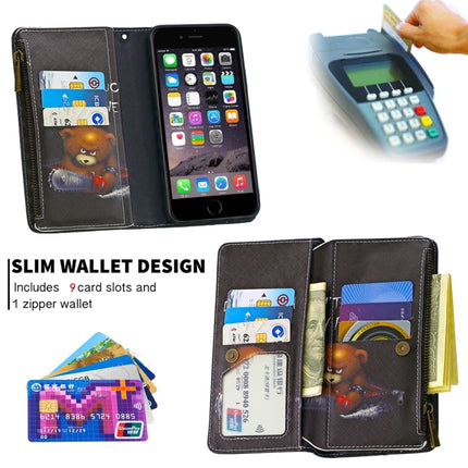 For iPhone 6s & 6 Colored Drawing Pattern Zipper Horizontal Flip Leather Case with Holder & Card Slots & Wallet(Bear)-garmade.com