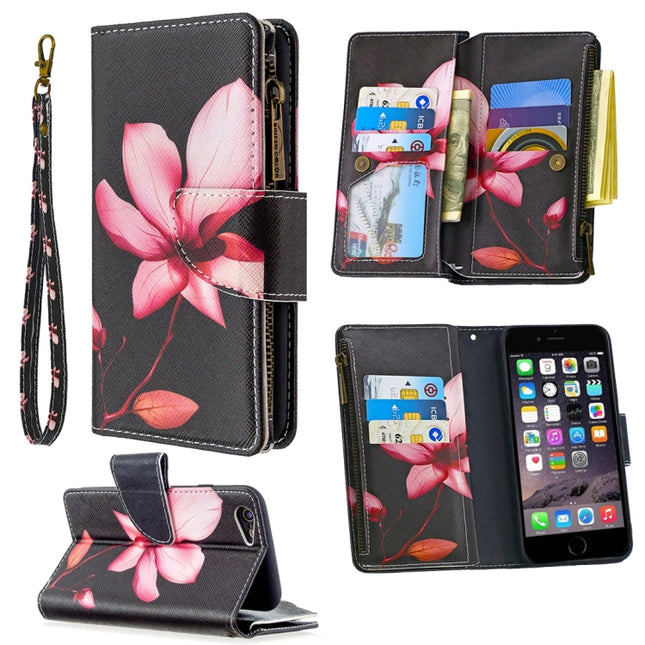 For iPhone 6s & 6 Colored Drawing Pattern Zipper Horizontal Flip Leather Case with Holder & Card Slots & Wallet(Lotus)-garmade.com
