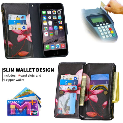 For iPhone 6s & 6 Colored Drawing Pattern Zipper Horizontal Flip Leather Case with Holder & Card Slots & Wallet(Lotus)-garmade.com