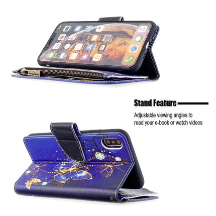For iPhone XS Max Colored Drawing Pattern Zipper Horizontal Flip Leather Case with Holder & Card Slots & Wallet(Purple Butterfly)-garmade.com