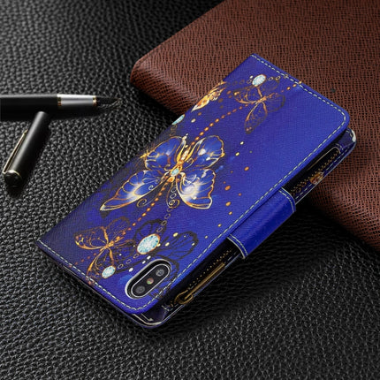 For iPhone XS Max Colored Drawing Pattern Zipper Horizontal Flip Leather Case with Holder & Card Slots & Wallet(Purple Butterfly)-garmade.com
