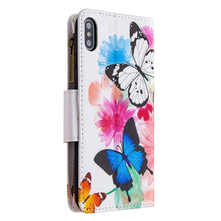 For iPhone XS Max Colored Drawing Pattern Zipper Horizontal Flip Leather Case with Holder & Card Slots & Wallet(Two Butterflies)-garmade.com