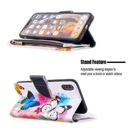 For iPhone XS Max Colored Drawing Pattern Zipper Horizontal Flip Leather Case with Holder & Card Slots & Wallet(Two Butterflies)-garmade.com