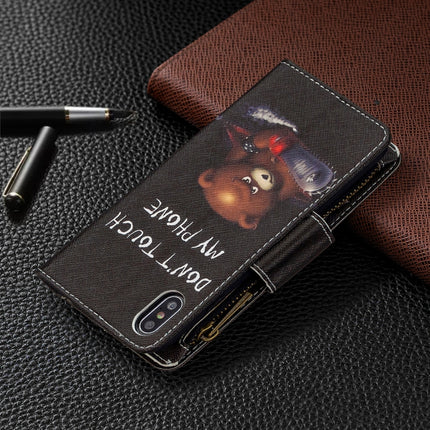 For iPhone XS Max Colored Drawing Pattern Zipper Horizontal Flip Leather Case with Holder & Card Slots & Wallet(Bear)-garmade.com