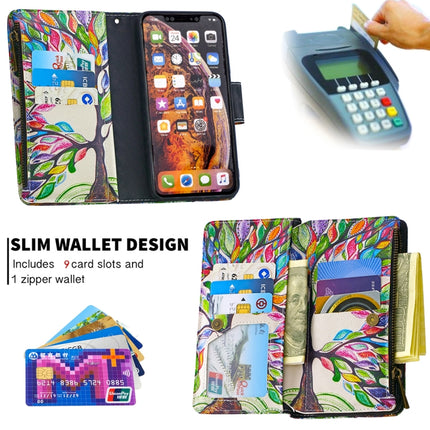 For iPhone XS Max Colored Drawing Pattern Zipper Horizontal Flip Leather Case with Holder & Card Slots & Wallet(Tree)-garmade.com