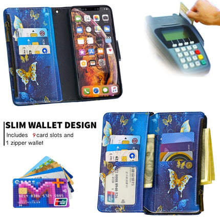 For iPhone XS Max Colored Drawing Pattern Zipper Horizontal Flip Leather Case with Holder & Card Slots & Wallet(Gold Butterfly)-garmade.com