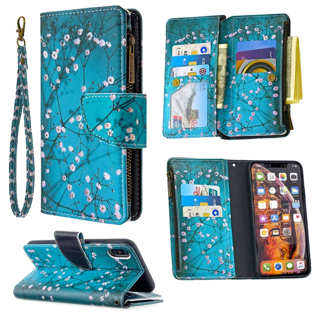 For iPhone XS Max Colored Drawing Pattern Zipper Horizontal Flip Leather Case with Holder & Card Slots & Wallet(Plum Blossom)-garmade.com
