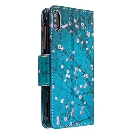 For iPhone XS Max Colored Drawing Pattern Zipper Horizontal Flip Leather Case with Holder & Card Slots & Wallet(Plum Blossom)-garmade.com