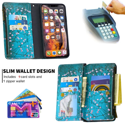 For iPhone XS Max Colored Drawing Pattern Zipper Horizontal Flip Leather Case with Holder & Card Slots & Wallet(Plum Blossom)-garmade.com