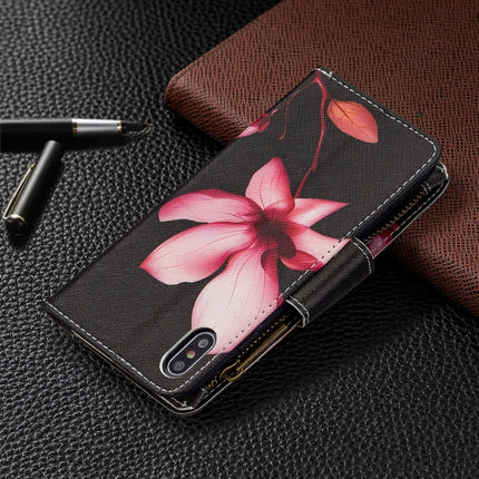 For iPhone XS Max Colored Drawing Pattern Zipper Horizontal Flip Leather Case with Holder & Card Slots & Wallet(Lotus)-garmade.com