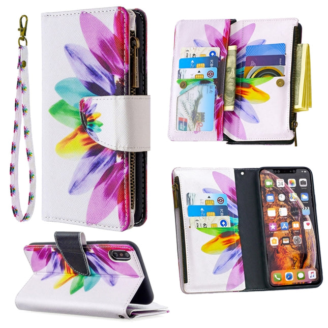 For iPhone XS Max Colored Drawing Pattern Zipper Horizontal Flip Leather Case with Holder & Card Slots & Wallet(Sun Flower)-garmade.com