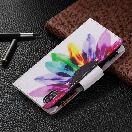 For iPhone XS Max Colored Drawing Pattern Zipper Horizontal Flip Leather Case with Holder & Card Slots & Wallet(Sun Flower)-garmade.com
