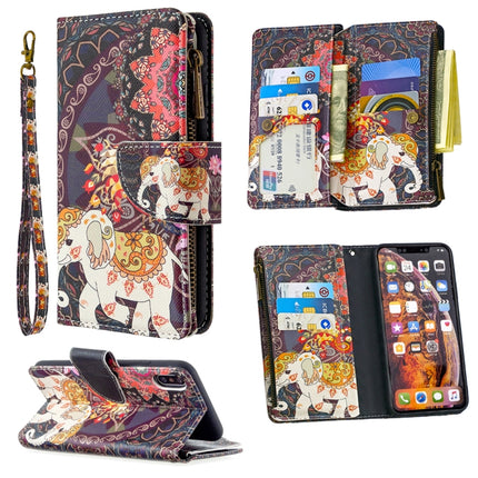 For iPhone XS Max Colored Drawing Pattern Zipper Horizontal Flip Leather Case with Holder & Card Slots & Wallet(Flower Elephants)-garmade.com