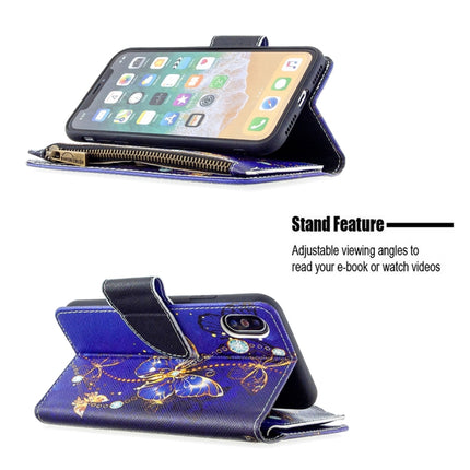 For iPhone XS / X Colored Drawing Pattern Zipper Horizontal Flip Leather Case with Holder & Card Slots & Wallet(Purple Butterfly)-garmade.com