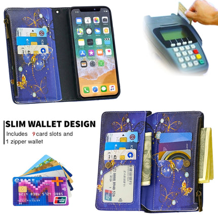 For iPhone XS / X Colored Drawing Pattern Zipper Horizontal Flip Leather Case with Holder & Card Slots & Wallet(Purple Butterfly)-garmade.com