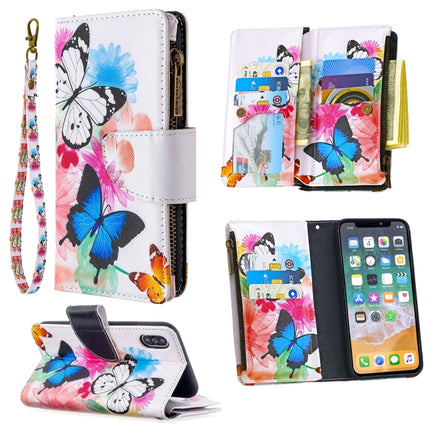 For iPhone XS / X Colored Drawing Pattern Zipper Horizontal Flip Leather Case with Holder & Card Slots & Wallet(Two Butterflies)-garmade.com