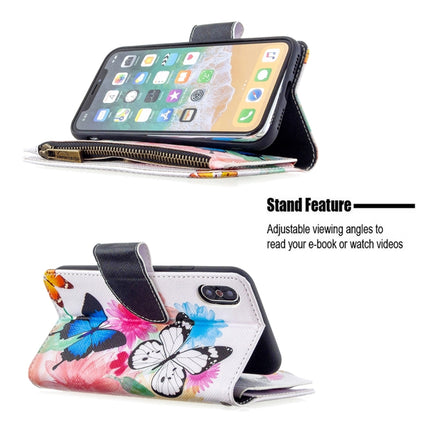 For iPhone XS / X Colored Drawing Pattern Zipper Horizontal Flip Leather Case with Holder & Card Slots & Wallet(Two Butterflies)-garmade.com