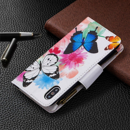 For iPhone XS / X Colored Drawing Pattern Zipper Horizontal Flip Leather Case with Holder & Card Slots & Wallet(Two Butterflies)-garmade.com