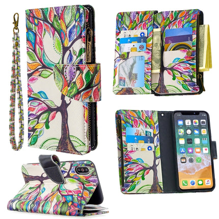 For iPhone XS / X Colored Drawing Pattern Zipper Horizontal Flip Leather Case with Holder & Card Slots & Wallet(Tree)-garmade.com