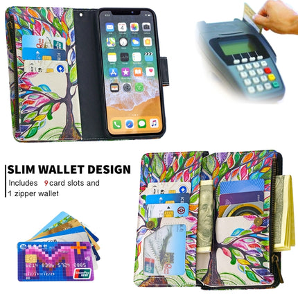 For iPhone XS / X Colored Drawing Pattern Zipper Horizontal Flip Leather Case with Holder & Card Slots & Wallet(Tree)-garmade.com