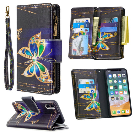 For iPhone XS / X Colored Drawing Pattern Zipper Horizontal Flip Leather Case with Holder & Card Slots & Wallet(Big Butterfly)-garmade.com