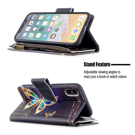 For iPhone XS / X Colored Drawing Pattern Zipper Horizontal Flip Leather Case with Holder & Card Slots & Wallet(Big Butterfly)-garmade.com