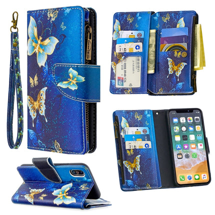 For iPhone XS / X Colored Drawing Pattern Zipper Horizontal Flip Leather Case with Holder & Card Slots & Wallet(Gold Butterfly)-garmade.com