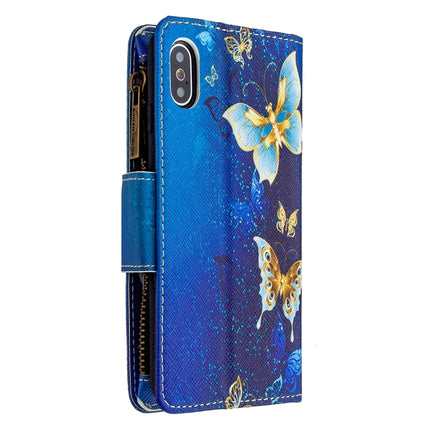 For iPhone XS / X Colored Drawing Pattern Zipper Horizontal Flip Leather Case with Holder & Card Slots & Wallet(Gold Butterfly)-garmade.com