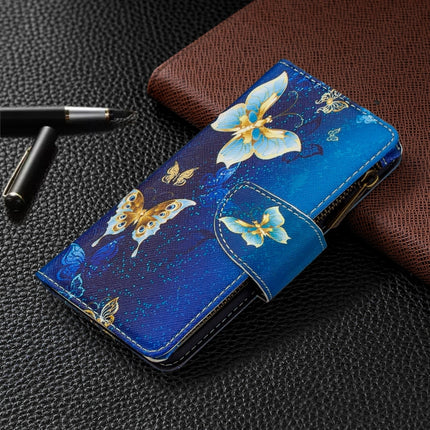 For iPhone XS / X Colored Drawing Pattern Zipper Horizontal Flip Leather Case with Holder & Card Slots & Wallet(Gold Butterfly)-garmade.com