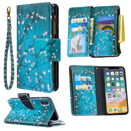 For iPhone XS / X Colored Drawing Pattern Zipper Horizontal Flip Leather Case with Holder & Card Slots & Wallet(Plum Blossom)-garmade.com