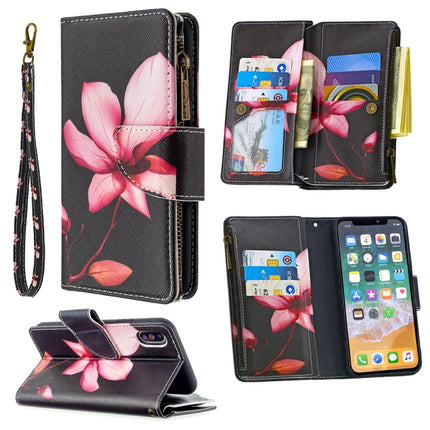 For iPhone XS / X Colored Drawing Pattern Zipper Horizontal Flip Leather Case with Holder & Card Slots & Wallet(Lotus)-garmade.com