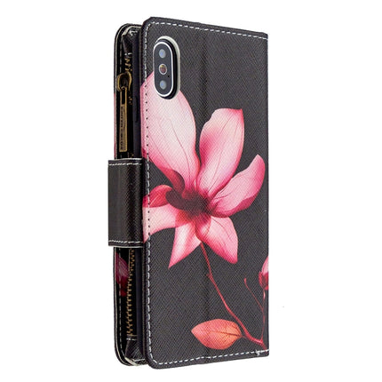 For iPhone XS / X Colored Drawing Pattern Zipper Horizontal Flip Leather Case with Holder & Card Slots & Wallet(Lotus)-garmade.com