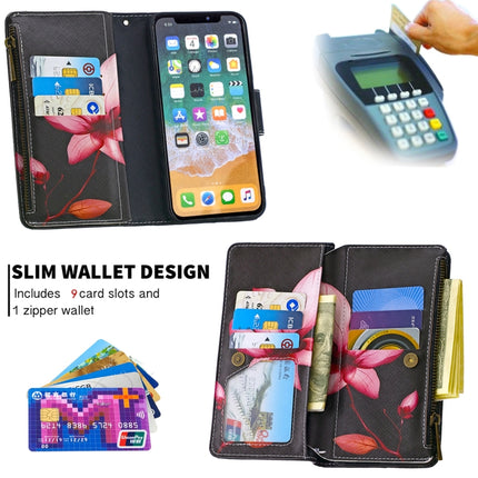 For iPhone XS / X Colored Drawing Pattern Zipper Horizontal Flip Leather Case with Holder & Card Slots & Wallet(Lotus)-garmade.com