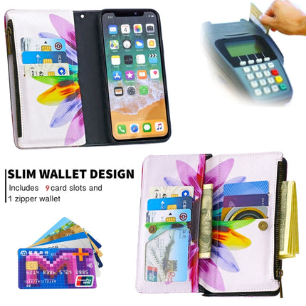 For iPhone XS / X Colored Drawing Pattern Zipper Horizontal Flip Leather Case with Holder & Card Slots & Wallet(Sun Flower)-garmade.com