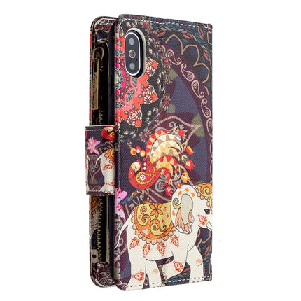 For iPhone XS / X Colored Drawing Pattern Zipper Horizontal Flip Leather Case with Holder & Card Slots & Wallet(Flower Elephants)-garmade.com