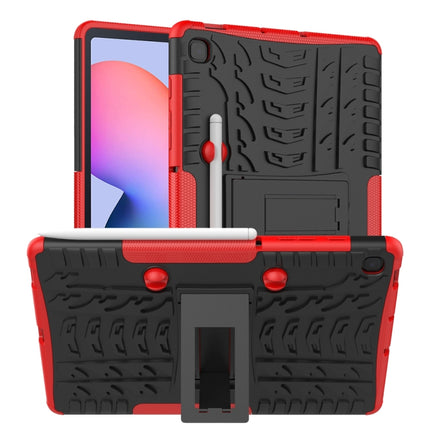 For Samsung Galaxy S6 Lite Tire Texture TPU+PC Shockproof Case , with Holder & Pen Tray(Red)-garmade.com