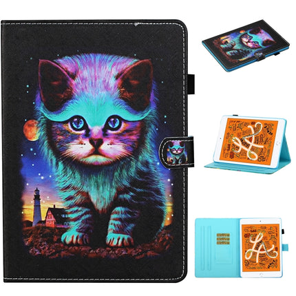 For iPad mini 5 / 4 / 3 / 2 / 1 Colored Drawing Stitching Horizontal Flip Leather Case, with Holder & Card Slots & Sleep / Wake-up Function(Night Cat)-garmade.com