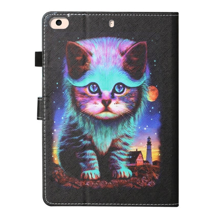 For iPad mini 5 / 4 / 3 / 2 / 1 Colored Drawing Stitching Horizontal Flip Leather Case, with Holder & Card Slots & Sleep / Wake-up Function(Night Cat)-garmade.com