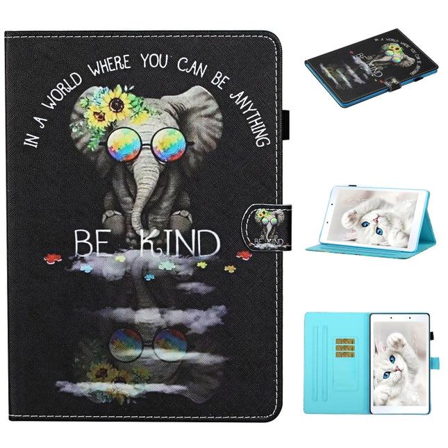 For Samsung Galaxy Tab A 8.0 (2019) T290 Colored Drawing Stitching Horizontal Flip Leather Case, with Holder & Card Slots(Spectacle)-garmade.com