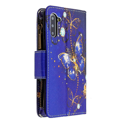 For Samsung Galaxy Note 10 Colored Drawing Pattern Zipper Horizontal Flip Leather Case with Holder & Card Slots & Wallet(Purple Butterfly)-garmade.com
