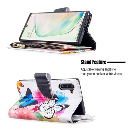 For Samsung Galaxy Note 10 Colored Drawing Pattern Zipper Horizontal Flip Leather Case with Holder & Card Slots & Wallet(Two Butterflies)-garmade.com