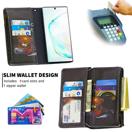 For Samsung Galaxy Note 10 Colored Drawing Pattern Zipper Horizontal Flip Leather Case with Holder & Card Slots & Wallet(Bear)-garmade.com
