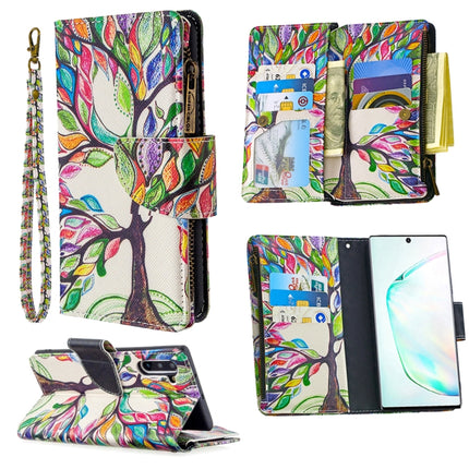 For Samsung Galaxy Note 10 Colored Drawing Pattern Zipper Horizontal Flip Leather Case with Holder & Card Slots & Wallet(Tree)-garmade.com