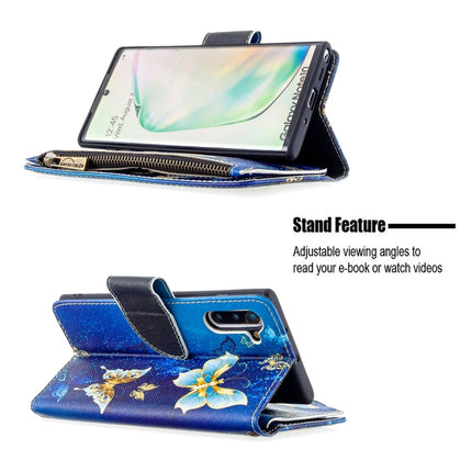 For Samsung Galaxy Note 10 Colored Drawing Pattern Zipper Horizontal Flip Leather Case with Holder & Card Slots & Wallet(Gold Butterfly)-garmade.com