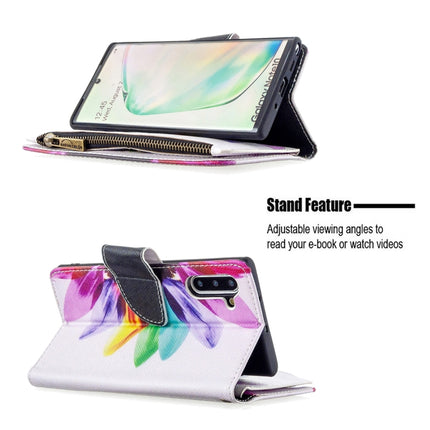 For Samsung Galaxy Note 10 Colored Drawing Pattern Zipper Horizontal Flip Leather Case with Holder & Card Slots & Wallet(Sun Flower)-garmade.com