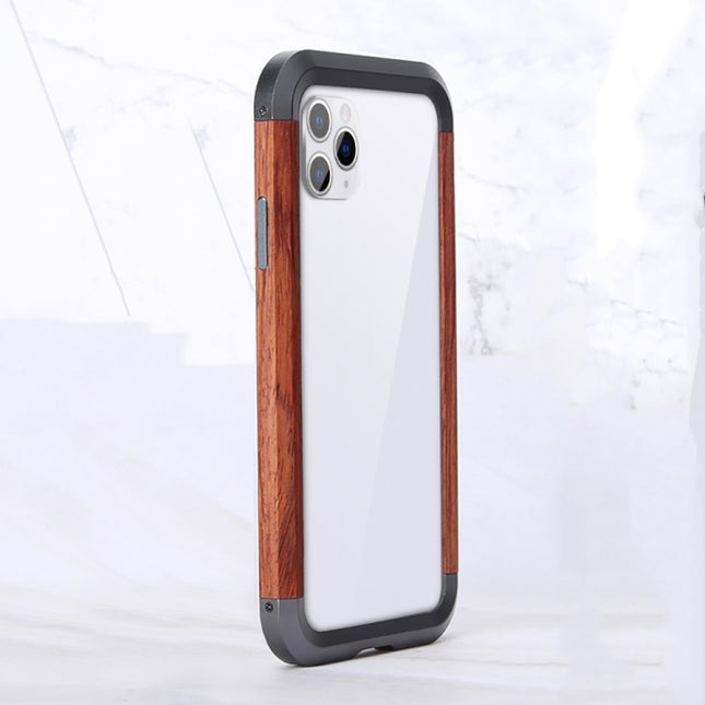 For iPhone 11 Pro R-JUST Metal + Wood Frame Protective Case-garmade.com
