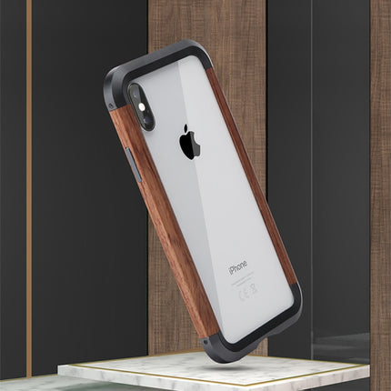 For iPhone XS Max R-JUST Metal + Wood Frame Protective Case-garmade.com