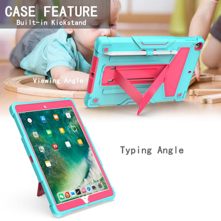 For iPad 10.2 / iPad Pro 10.5 T-shaped Bracket Contrast Color Shockproof PC + Silicone Flat Protective Case(Mint Green+Rose Red)-garmade.com